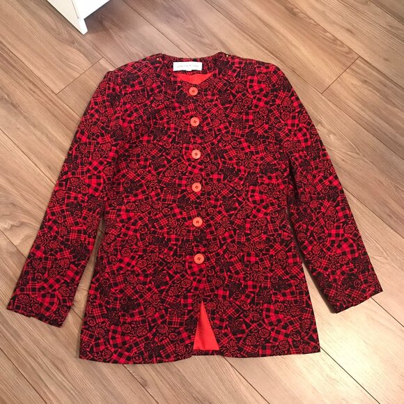 JONES NEW YORK Women's Blazer Jacket Long Red and Black US Size 8 - Picture 8 of 8